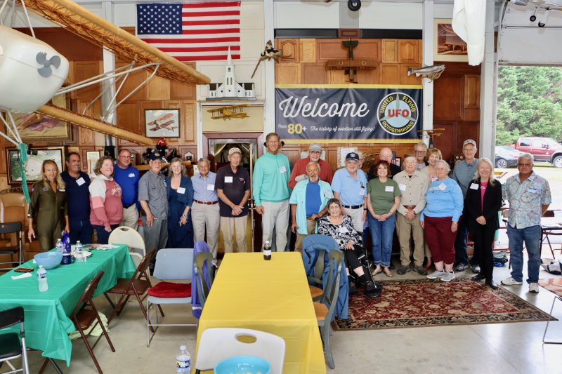 The local United Flying Octogenarians group in John Chirtea’s hangar. The gathering was full of stories and camaraderie. “These folks have the stories of aviation. They’ve been there. They’ve done that,” Chirtea said.